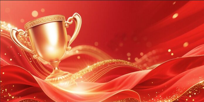 Background cúp vàng đỏ sang trọng