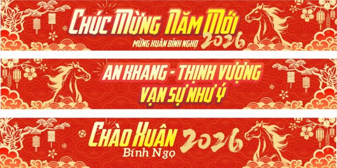 Banner Tết 2026 Bình Ngọ Vector
