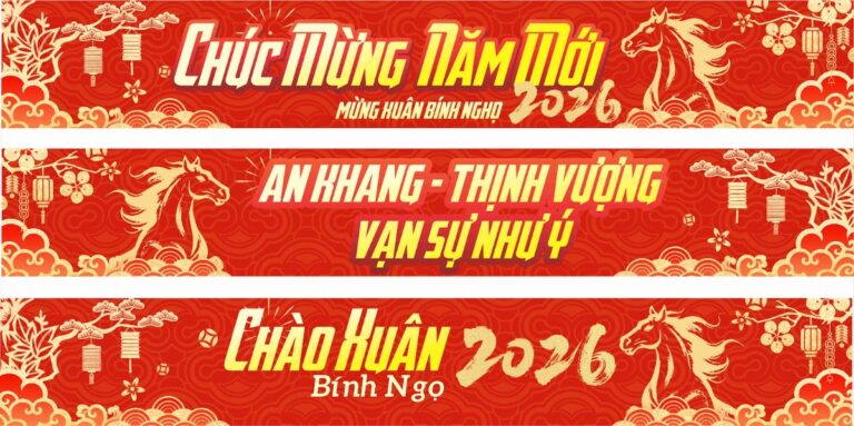Banner Tết 2026 Bình Ngọ Vector