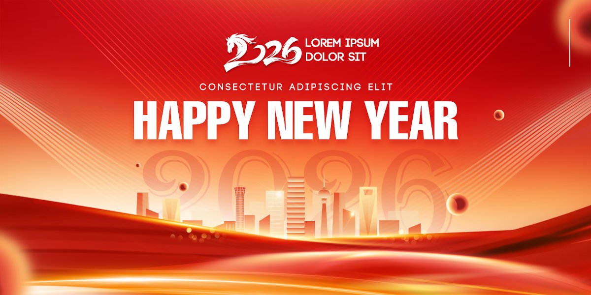 Banner Tết 2026 vector đỏ rực rỡ