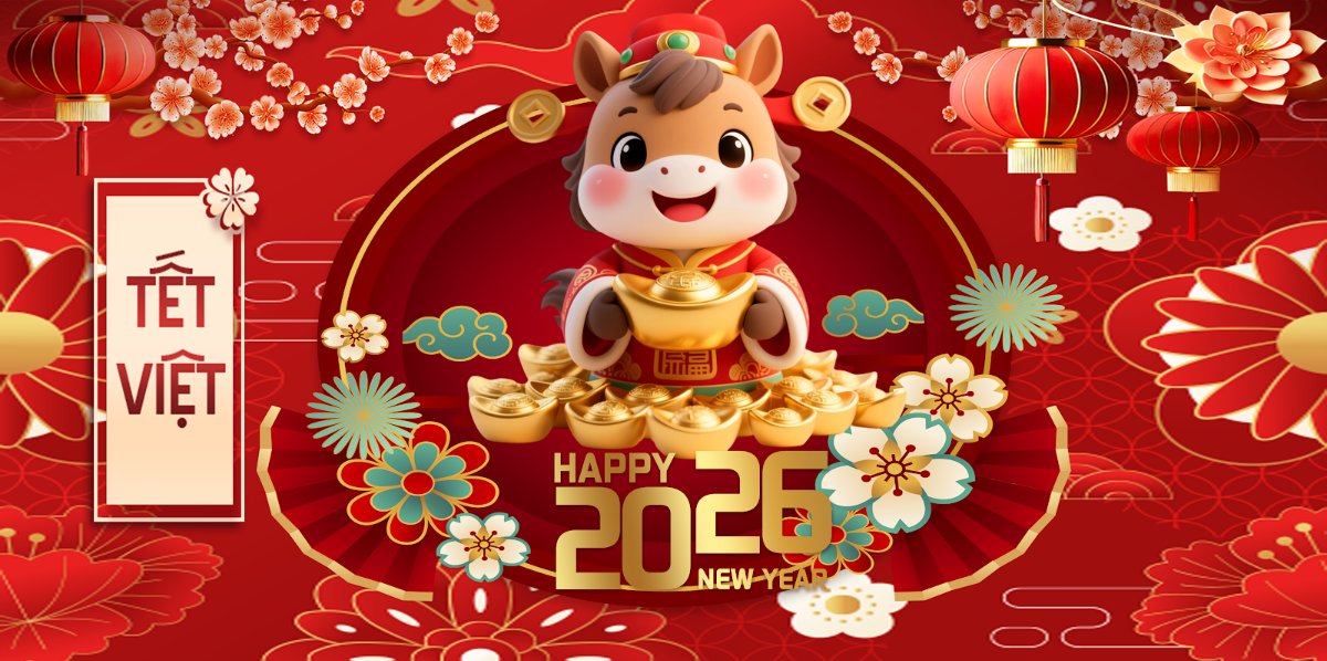 Banner Tết 2026 Vector Ngựa Vàng
