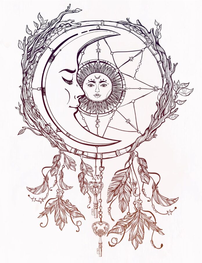Dreamcatcher mặt trăng mặt trời vector