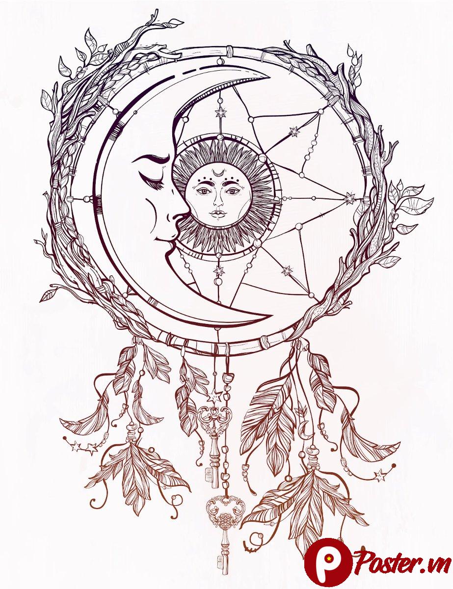 Dreamcatcher mặt trăng mặt trời vector