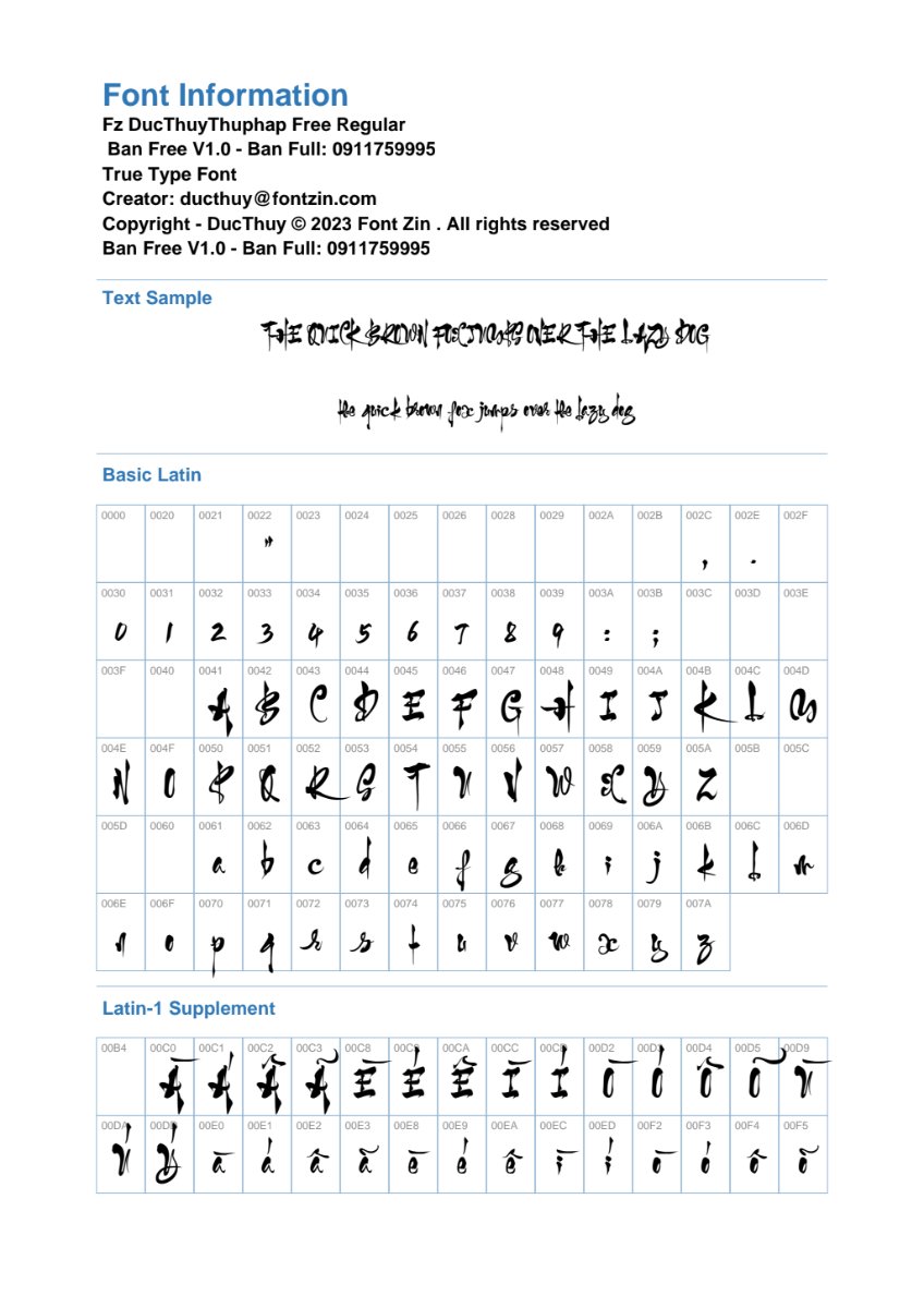 Thông tin font Fz-DucThuyThuPhapFree