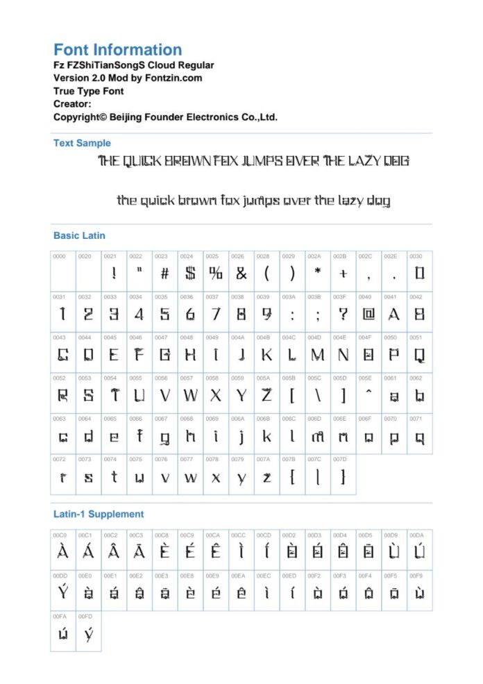 Thông tin Font FZShiTianSongS Cloud Regular