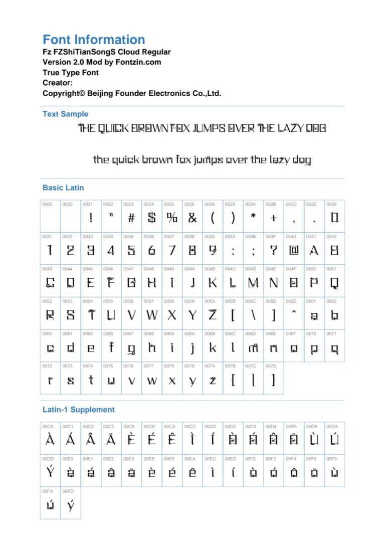 Thông tin Font FZShiTianSongS Cloud Regular