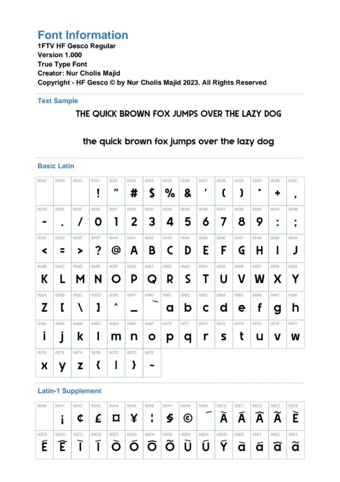 Thông tin Font Gesco