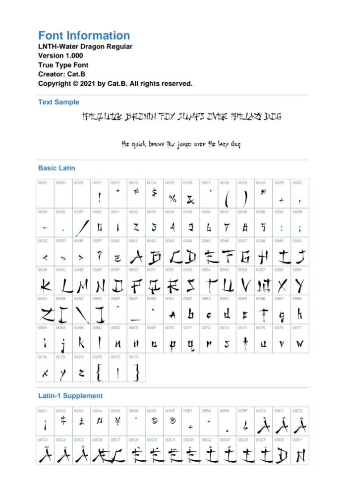 Thông tin Font LNTH Water Dragon