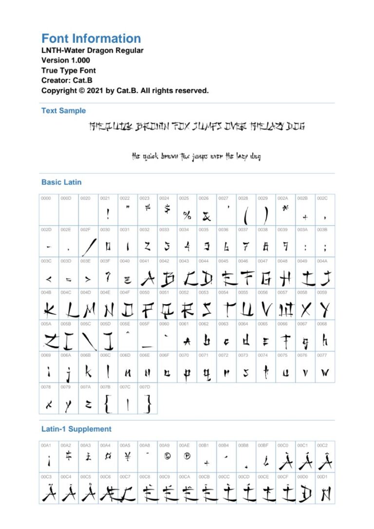 Thông tin Font LNTH Water Dragon