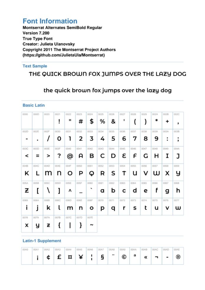 Font Montserrat Alternates SemiBold