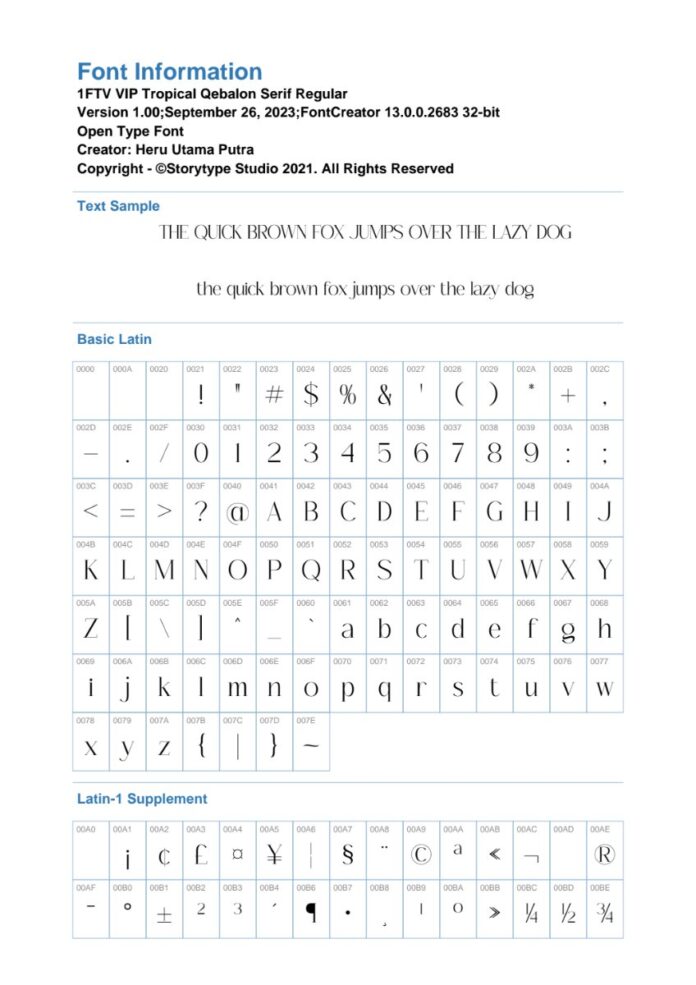 Thông tin Font Tropical Qebalon