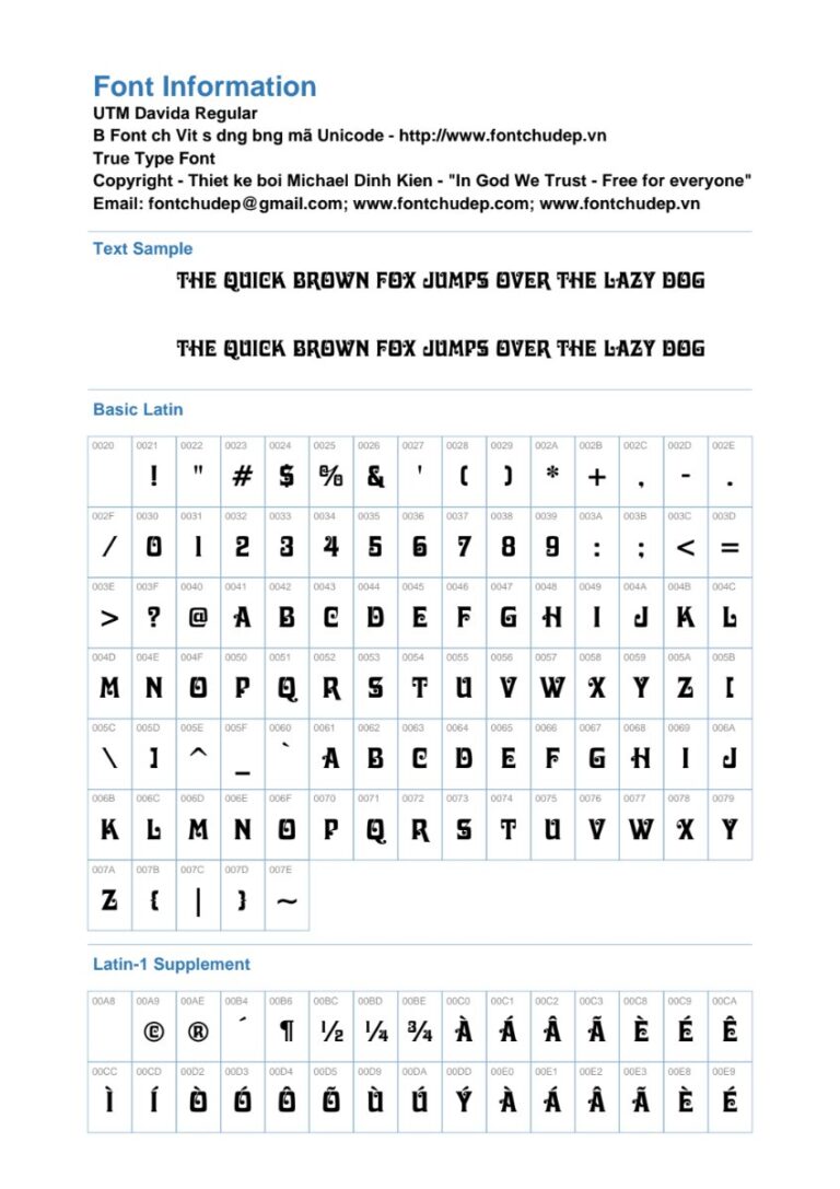 Thông tin chi tiết Font UTM Davida