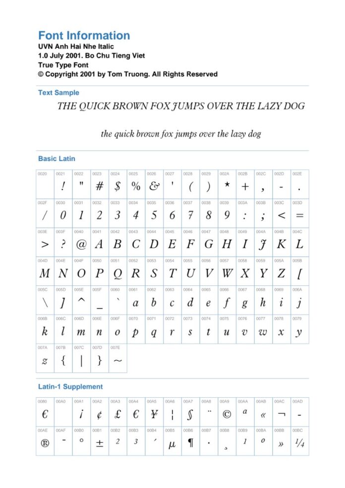 Font UVN Anh Hai Nhẹ Italic