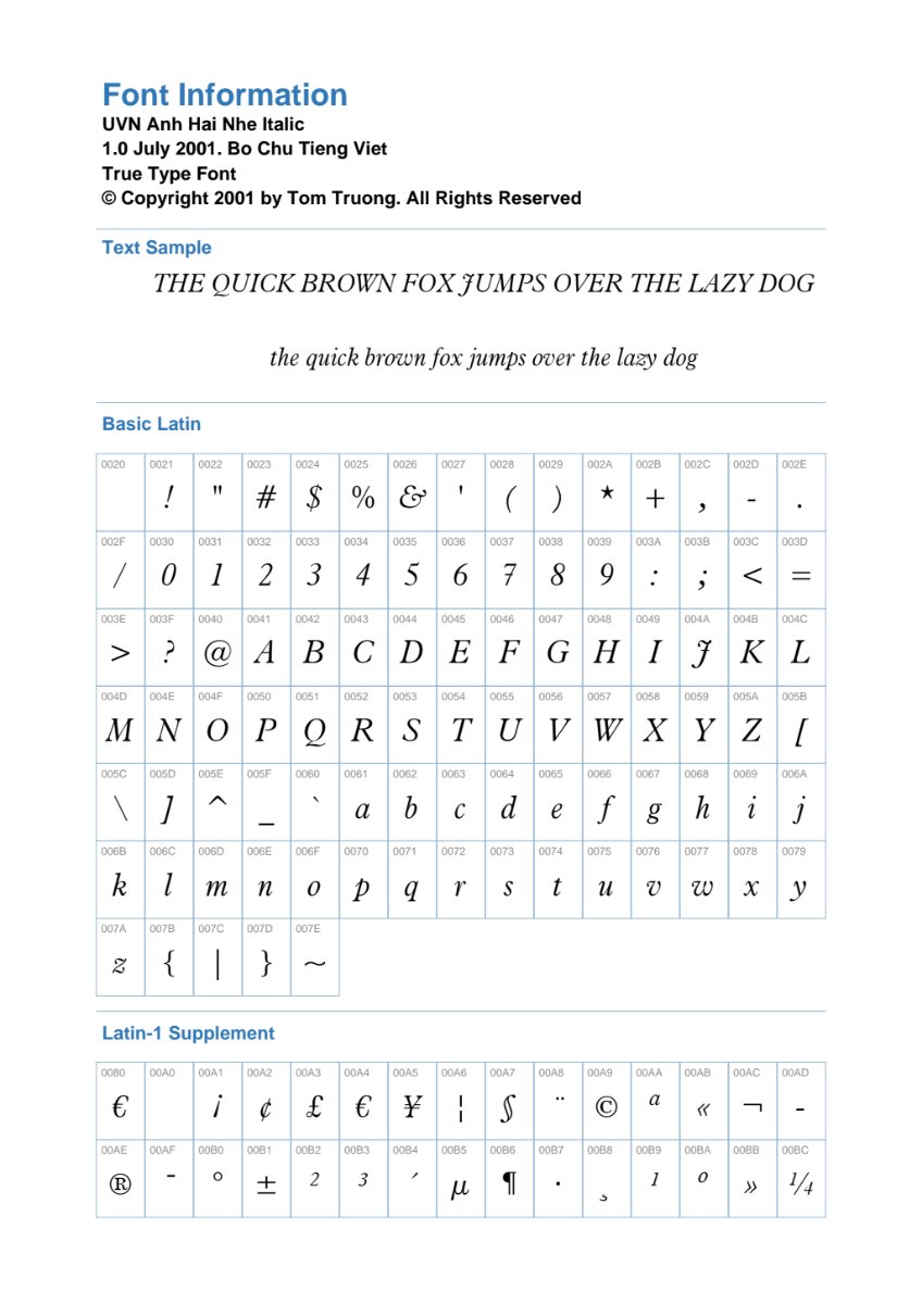 Font UVN Anh Hai Nhẹ Italic