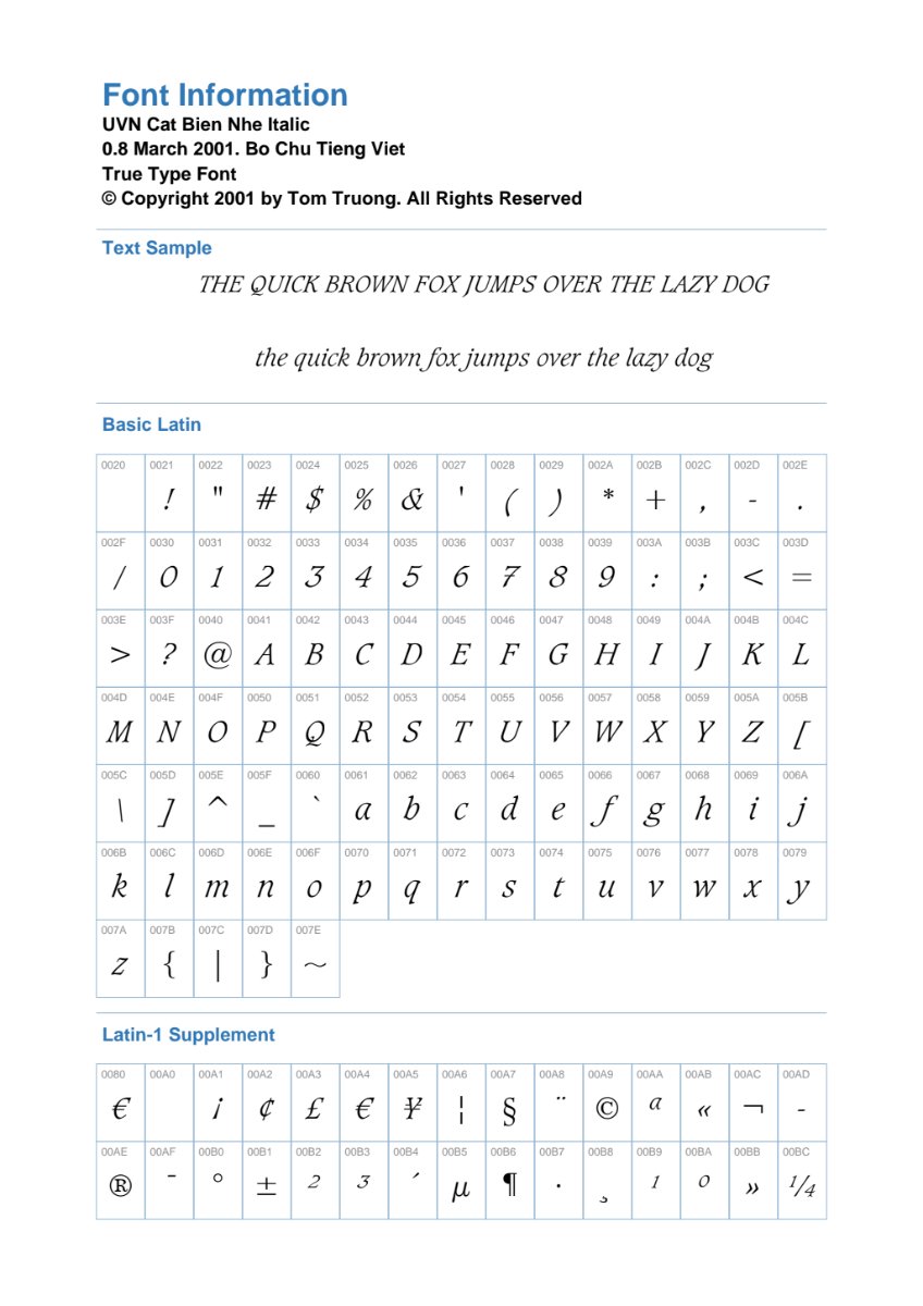 Font UVN Cat Bien Nhe Italic