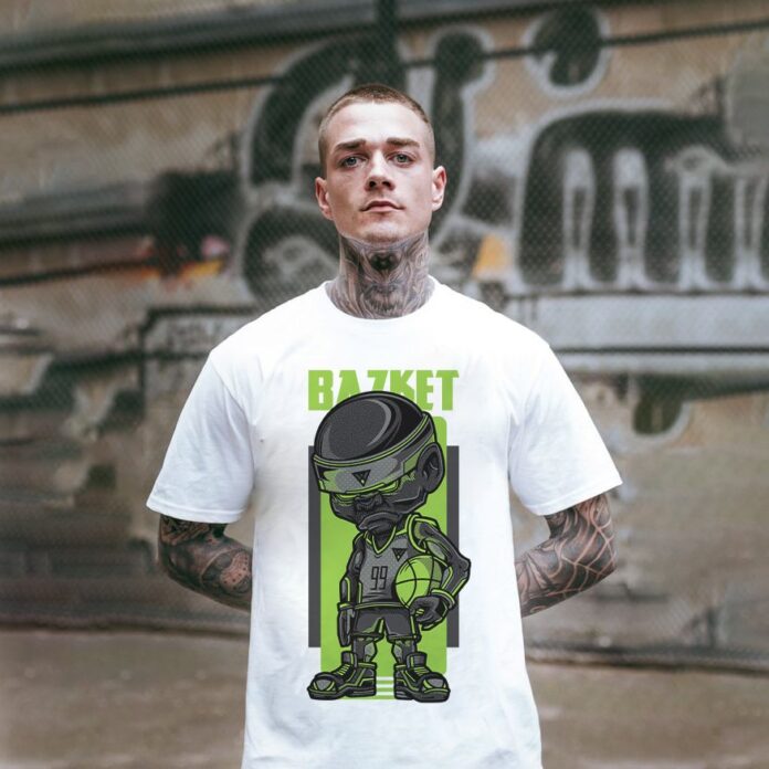 Áo thun in hình robot bóng rổ