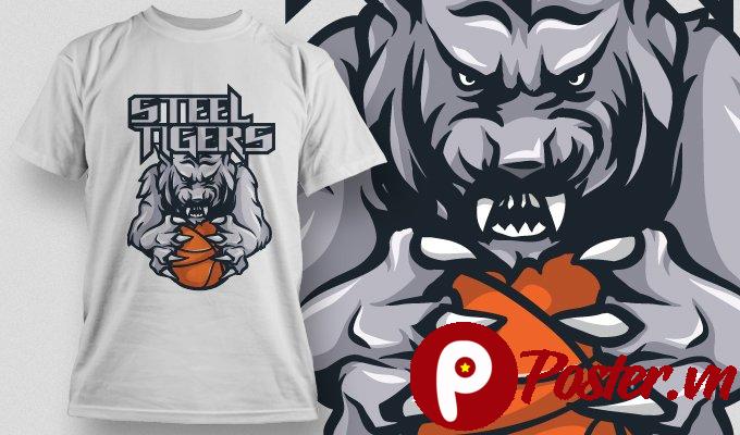 Mẫu áo thun thể thao vector hổ bóng rổ