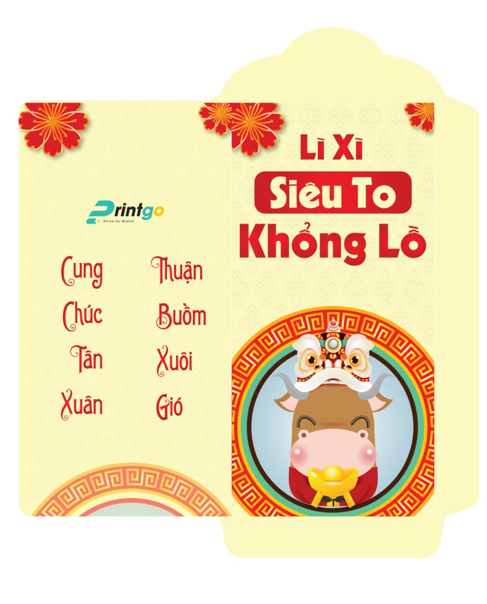 Mẫu bao lì xì Tết AI hình chú trâu