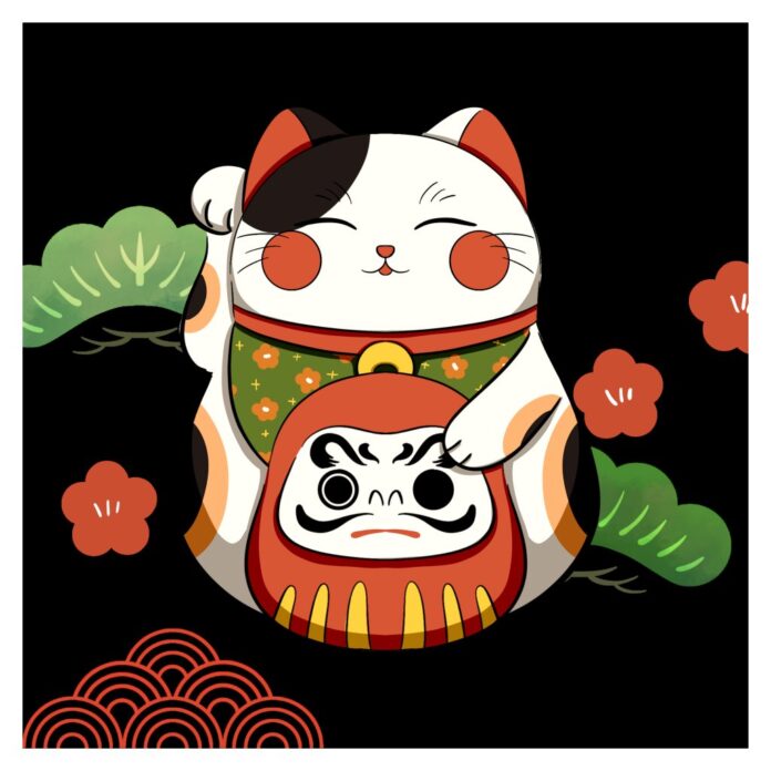 Mèo Thần Tài Daruma Vector may mắn