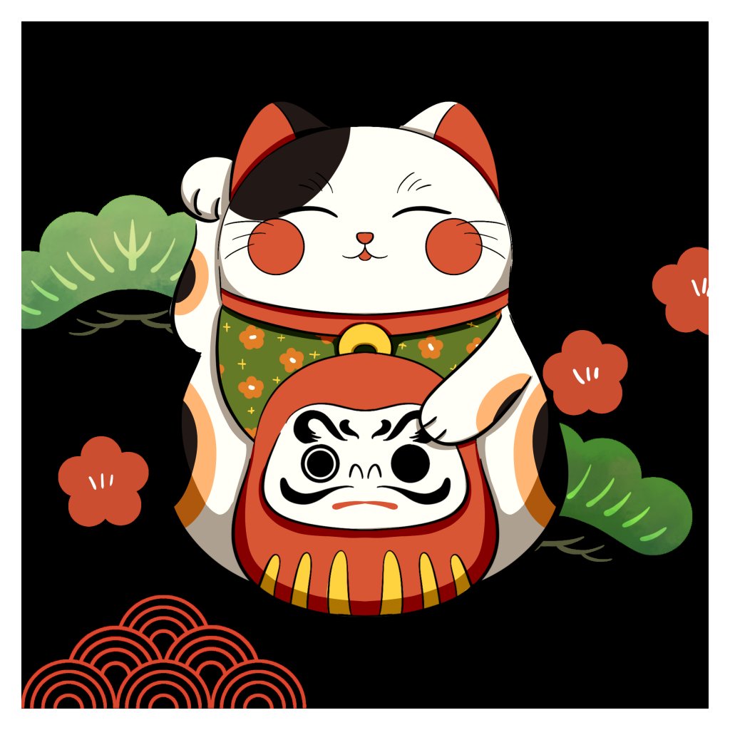 Mèo Thần Tài Daruma Vector may mắn