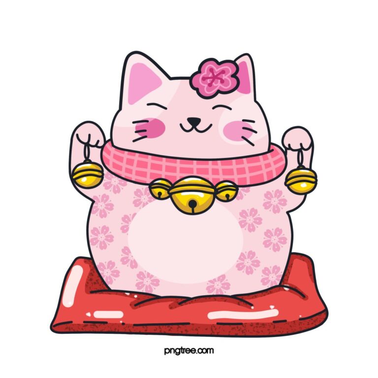 Mèo Thần Tài Vector Hồng Dễ Thương
