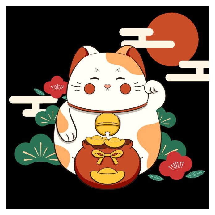 Mèo Thần Tài Vector May Mắn