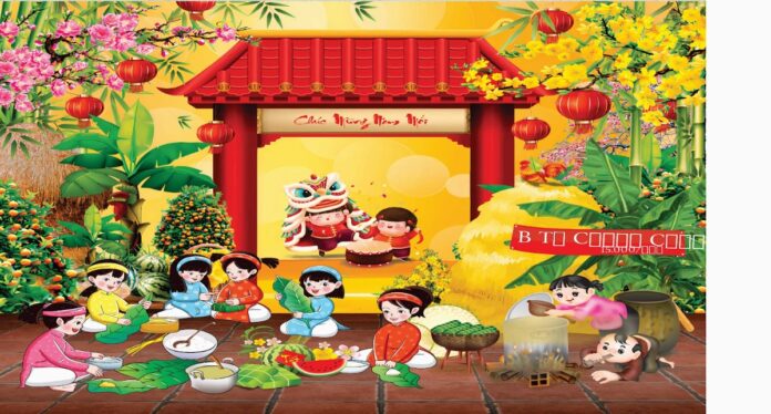 Tiểu cảnh Tết vector