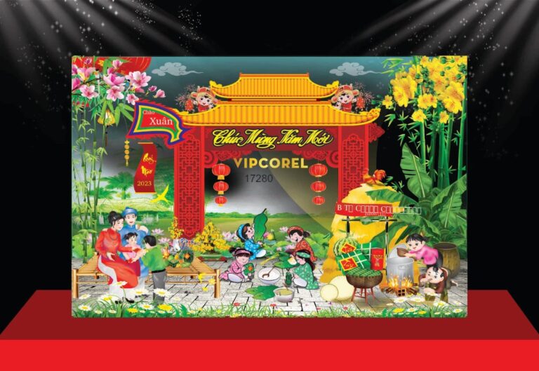 Tiểu cảnh Tết vector gia đình sum vầy