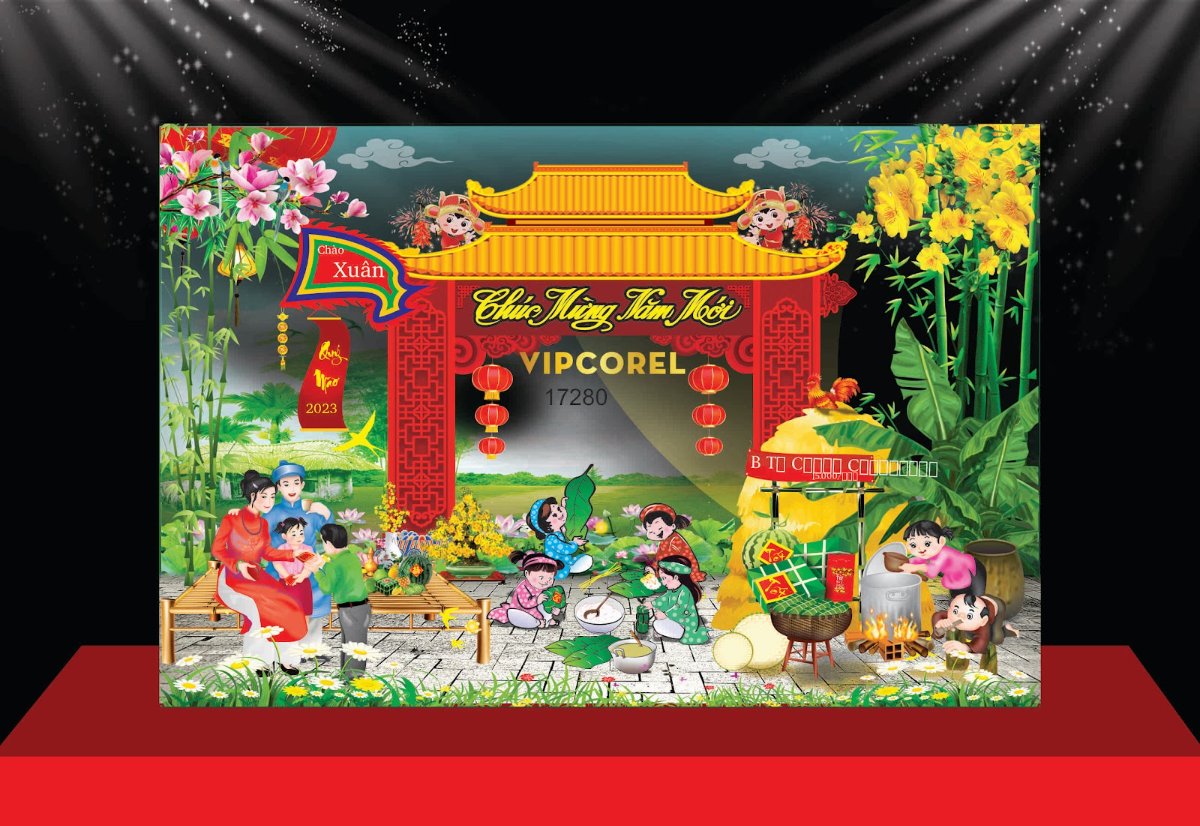 Tiểu cảnh Tết vector gia đình sum vầy