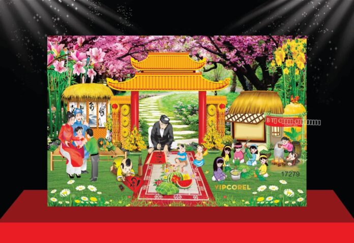 Tiểu cảnh Tết vector truyền thống