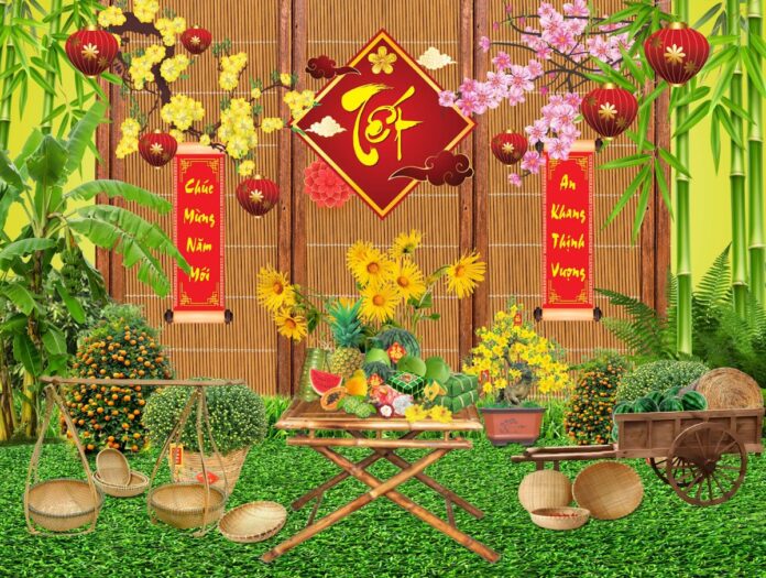 Tiểu cảnh Tết vector