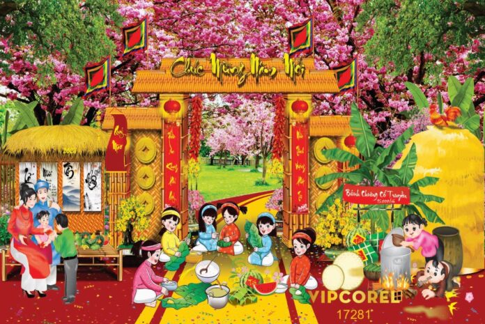 Tiểu cảnh Tết vector