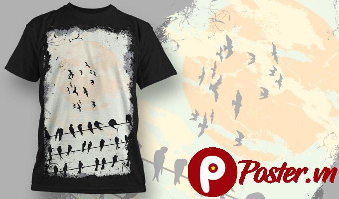 Vector áo thun chim đậu dây điện