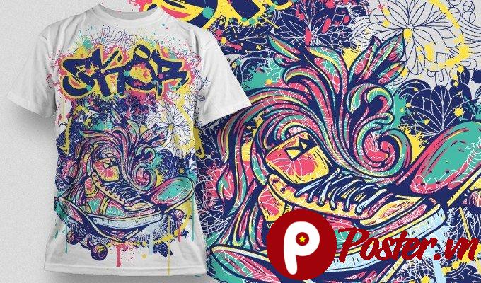 Vector áo thun skateboard graffiti