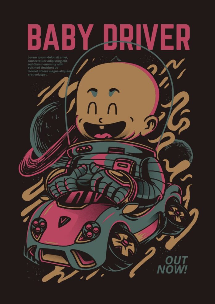 Vector Baby Driver em bé phi hành gia lái xe