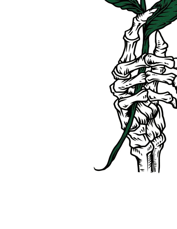 Vector bàn tay xương cầm cây