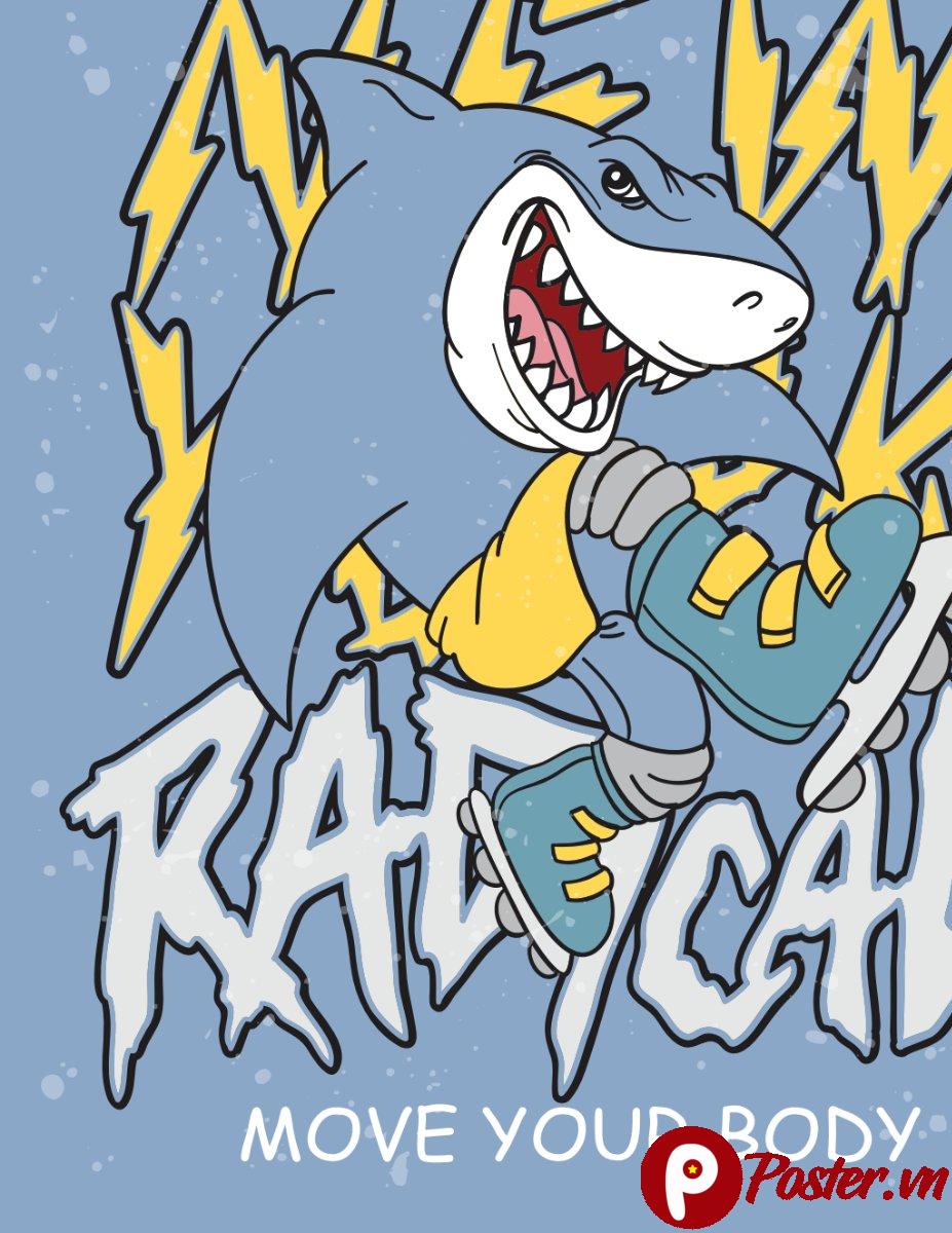 Vector cá mập trượt ván