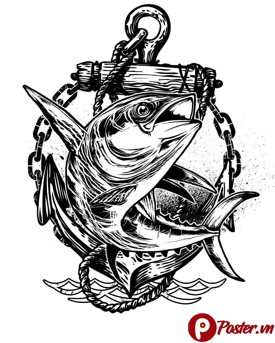 Vector cá ngừ neo biển khơi