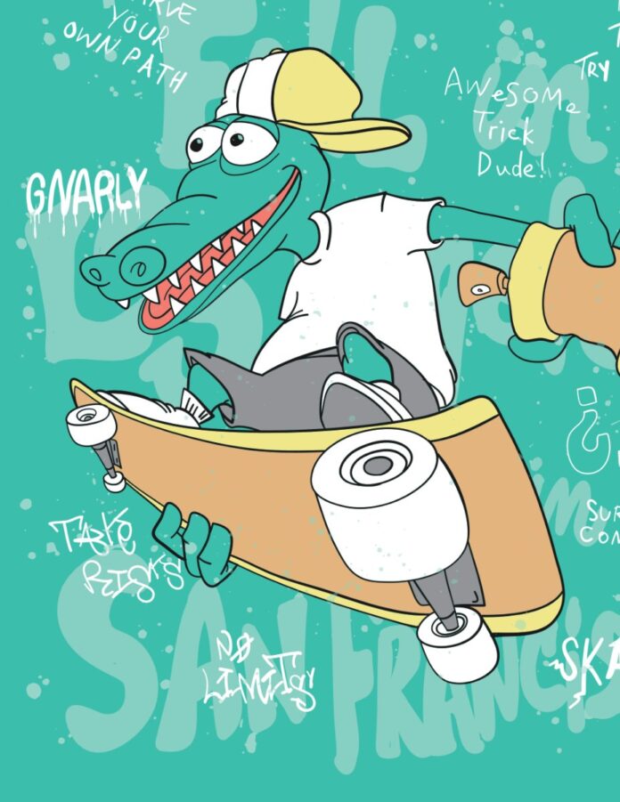 Vector cá sấu trượt ván phong cách