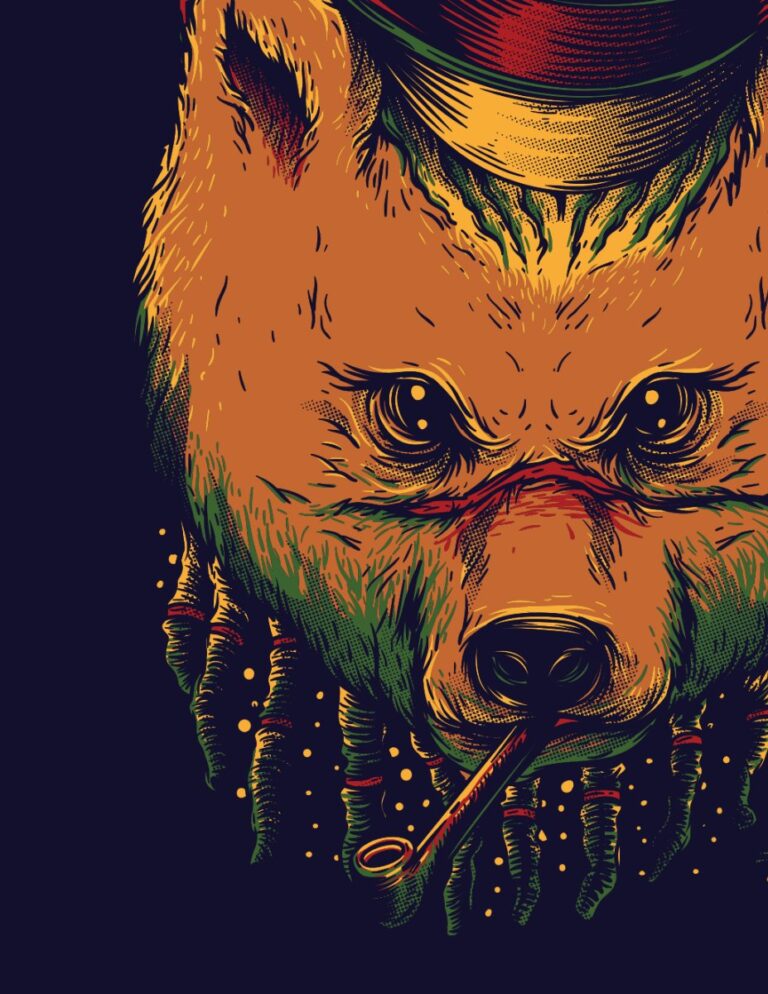 Vector chó sói hút tẩu phong cách vintage