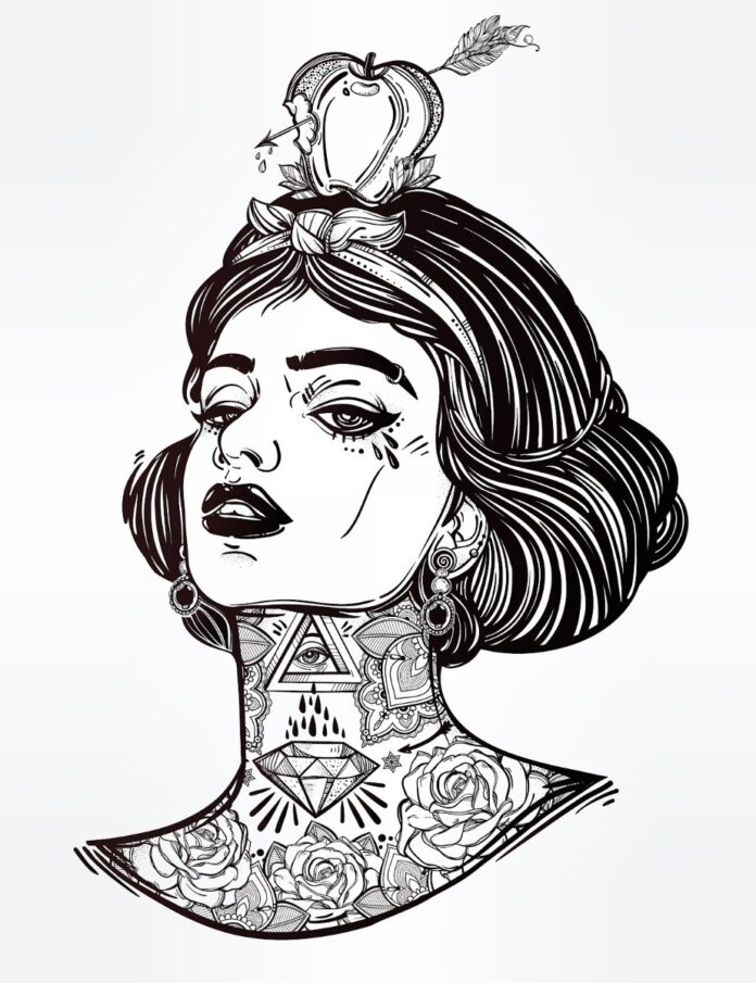 Vector cô gái xăm hình nghệ thuật