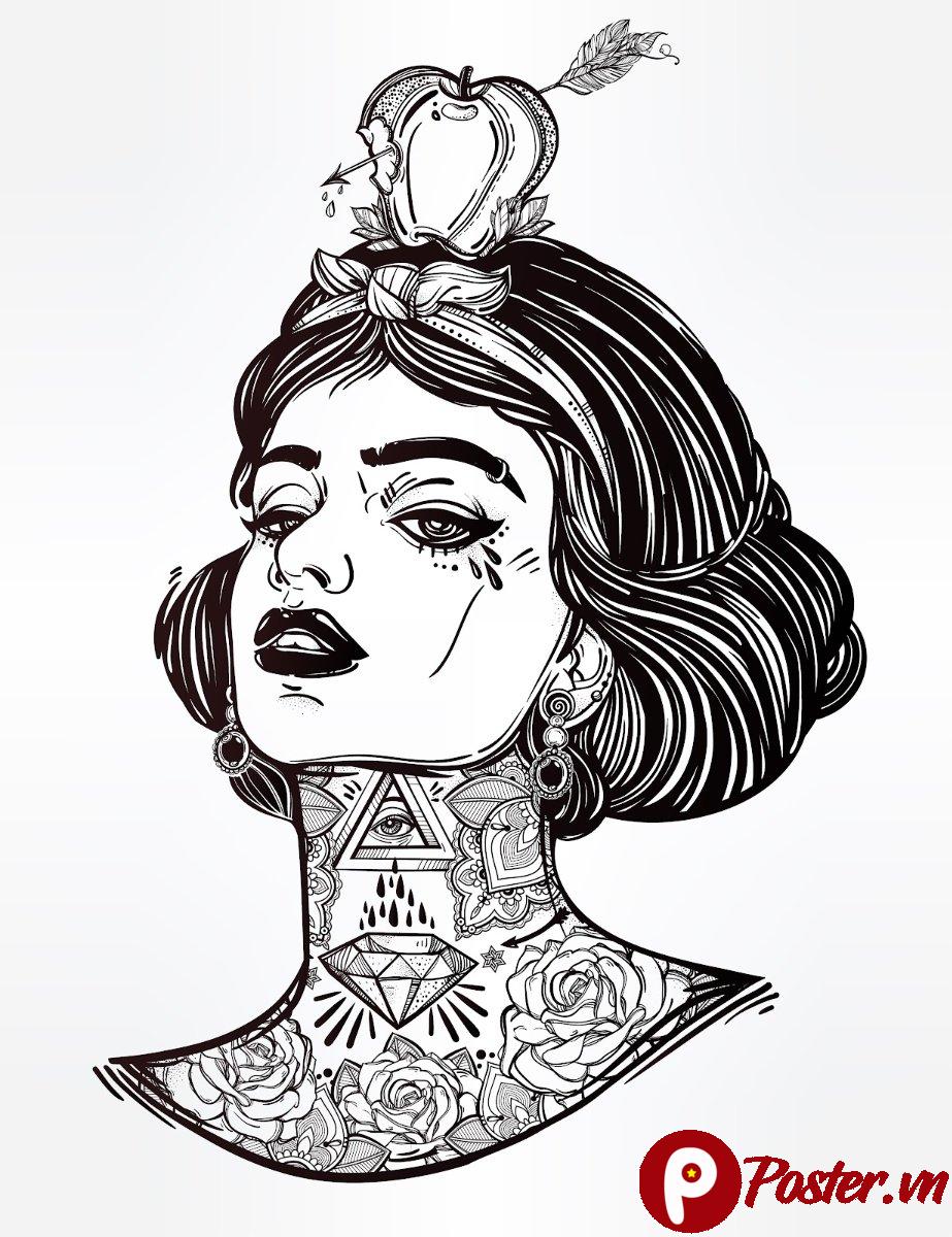 Vector cô gái xăm hình nghệ thuật