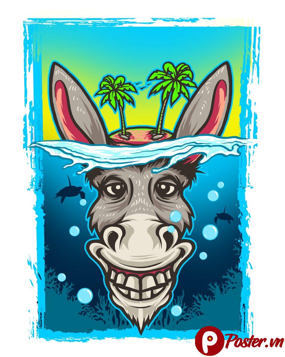 Vector Con Lừa Vui Vẻ Biển Đảo