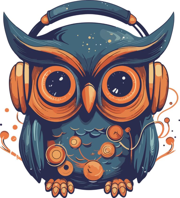 Vector cú đeo tai nghe vintage