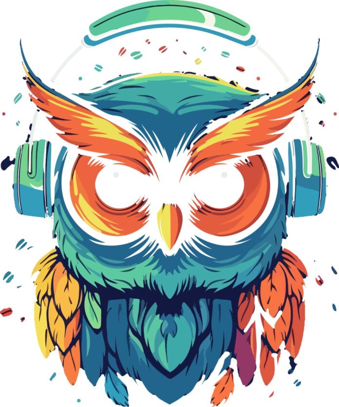 Vector cú mèo đeo tai nghe