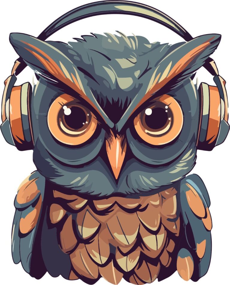 Vector cú mèo đeo tai nghe vintage
