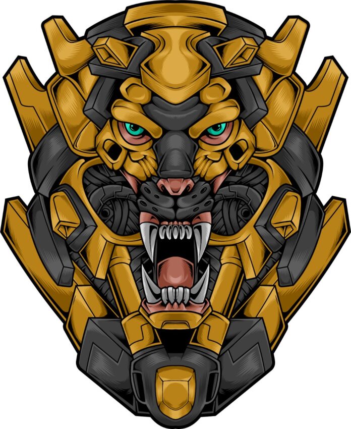 Vector đầu hổ cơ khí vàng đen
