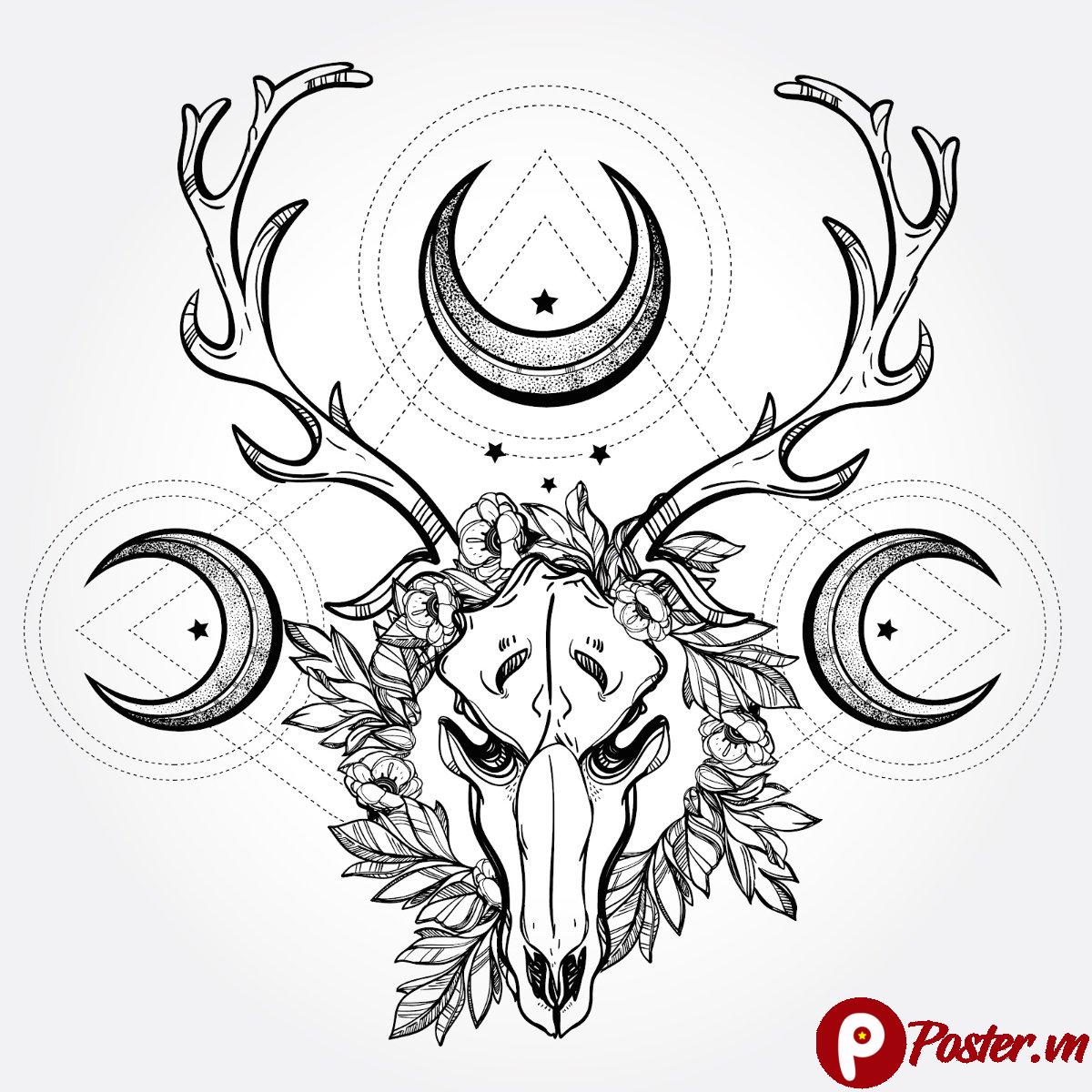 Vector đầu hươu phong cách Boho