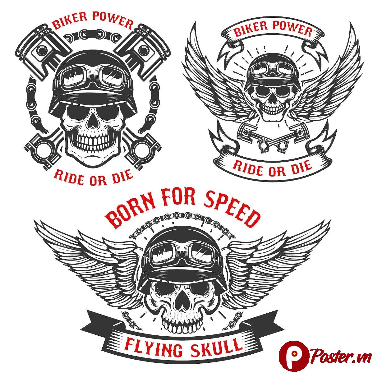 Vector đầu lâu biker mạnh mẽ