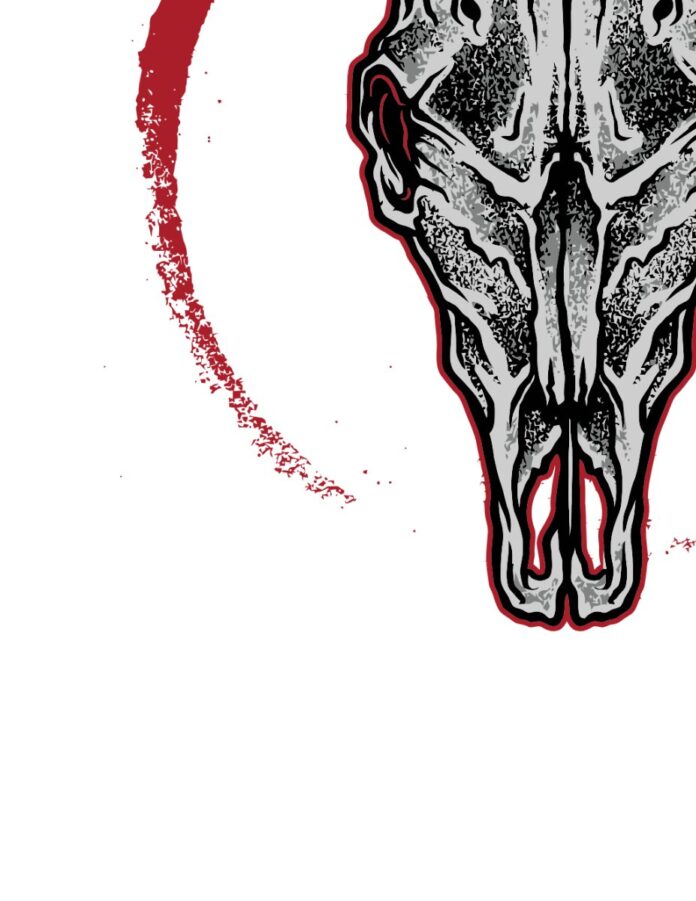 Vector đầu lâu bò sừng đỏ